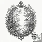 Sunken wheel beneath coral forest, artistic t… – tattoo sketch (№1753575231_0, 27.07.2025 00:13) — tattoovalue.net