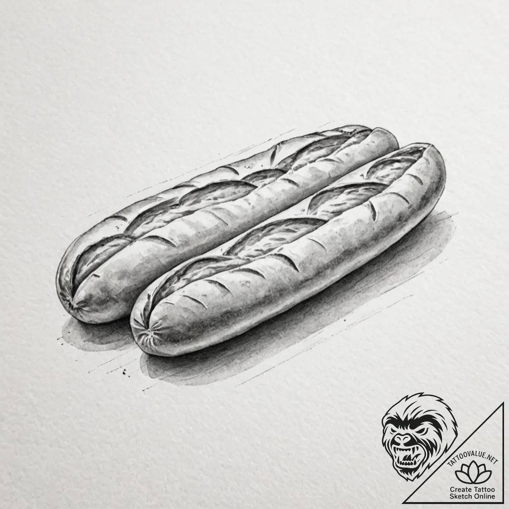 A detailed baguette bread, rustic,, tattoo sk... - tattoo sketch (№1753576239_0, 27.07.2025 00:30) — tattoovalue.net