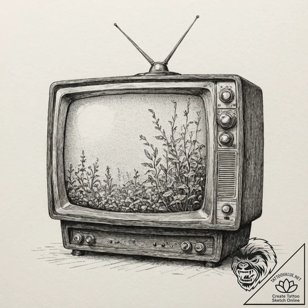 Old crt television displaying only static, wi... - tattoo sketch (№1753576648_0, 27.07.2025 00:37) — tattoovalue.net