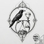 Bone raven perched on hourglass, tattoo sketc… – tattoo sketch (№1753576847_0, 27.07.2025 00:40) — tattoovalue.net