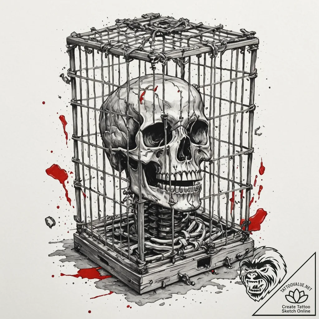 Key trapped in bone cage, artistic tattoo ske... - tattoo sketch (№1753577246_0, 27.07.2025 00:47) — tattoovalue.net