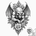 Gargoyle, hunched and menacing, on a gothic s… – tattoo sketch (№1753578052_0, 27.07.2025 01:00) — tattoovalue.net
