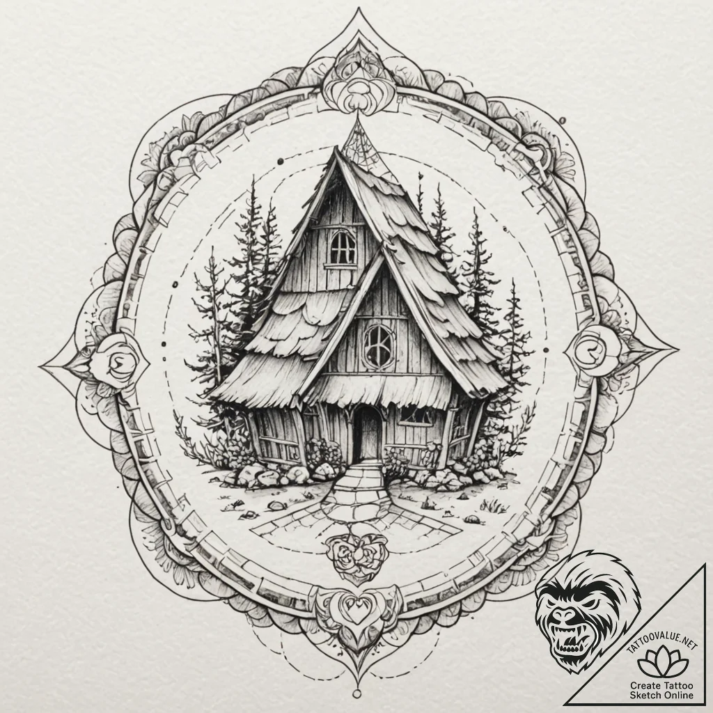 Baba yaga's hut on chicken legs, tattoo sketc... - tattoo sketch (№1753578667_0, 27.07.2025 01:11) — tattoovalue.net