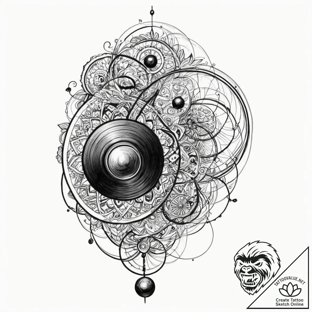 Yo-yo, mid-trick, string trailing, ink illust... - tattoo sketch (№1753579069_0, 27.07.2025 01:17) — tattoovalue.net