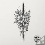Horned dagger through spectral bloom, tattoo… – tattoo sketch (№1753579474_0, 27.07.2025 01:24) — tattoovalue.net