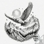 A whimsical bird flying over mountains, freed… – tattoo sketch (№1753579666_0, 27.07.2025 01:27) — tattoovalue.net
