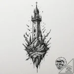Hidden blade beneath shattered spire, tattoo… – tattoo sketch (№1753579859_0, 27.07.2025 01:30) — tattoovalue.net