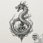 Dragon flame circling tower, concept art for… – tattoo sketch (№1753580277_0, 27.07.2025 01:37) — tattoovalue.net
