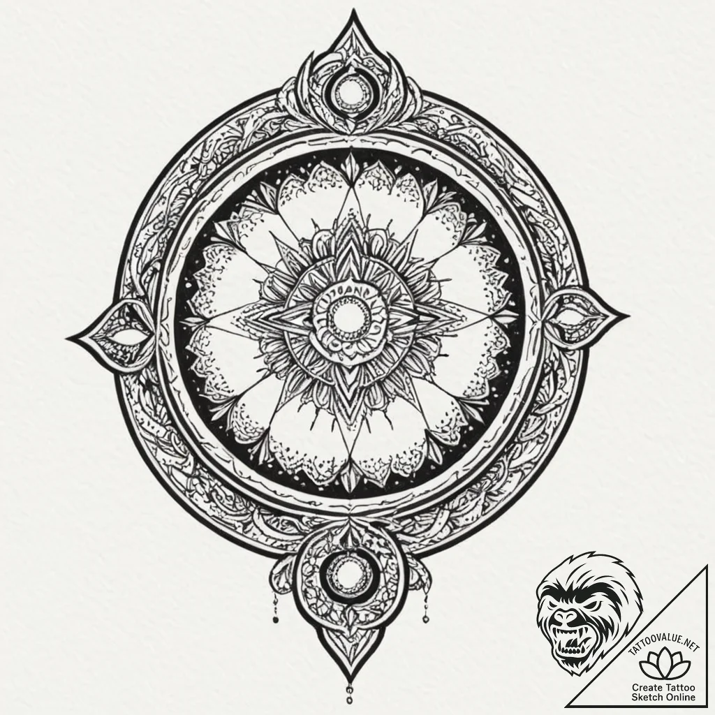 Opal medallion glowing faintly, ink illustrat... - tattoo sketch (№1753580479_0, 27.07.2025 01:41) — tattoovalue.net