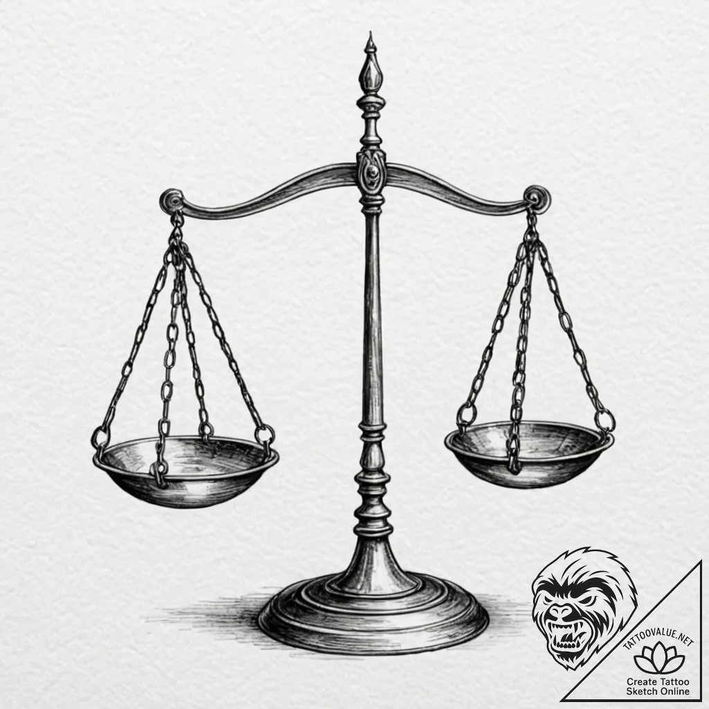 Weighing scales, held in perfect balance, tat... - tattoo sketch (№1753580688_0, 27.07.2025 01:44) — tattoovalue.net