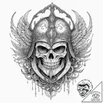 A detailed battle helmet with ancient symbols… – tattoo sketch (№1753580881_0, 27.07.2025 01:48) — tattoovalue.net