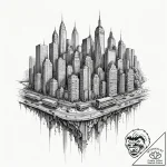 A barcode that morphs into a cityscape, conce… – tattoo sketch (№1753581083_0, 27.07.2025 01:51) — tattoovalue.net