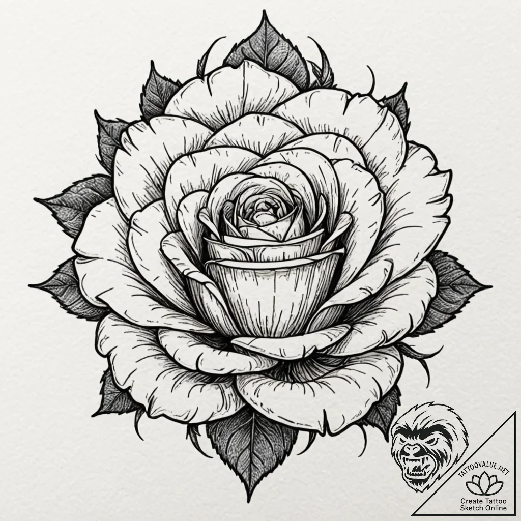 Apocalyptic rose with steel petals, concept a... - tattoo sketch (№1753581286_0, 27.07.2025 01:54) — tattoovalue.net