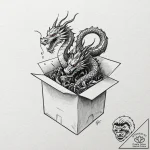 Chinese takeout box with a dragon emerging fr… – tattoo sketch (№1753581704_0, 27.07.2025 02:01) — tattoovalue.net