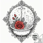 A whimsical bubble bath with roses, romantic,… – tattoo sketch (№1753582302_0, 27.07.2025 02:11) — tattoovalue.net