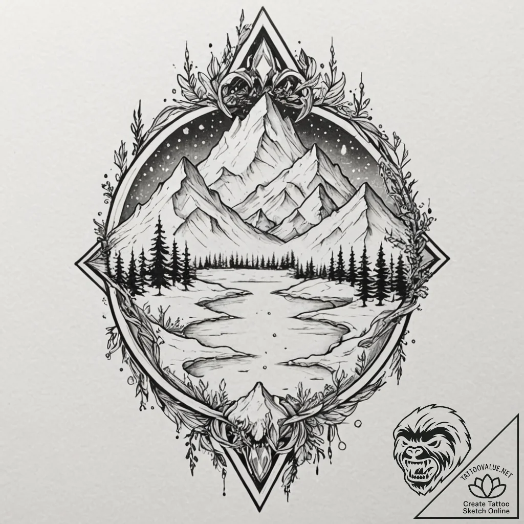 Frozen relic glowing beneath ice, artistic ta... - tattoo sketch (№1753582705_0, 27.07.2025 02:18) — tattoovalue.net