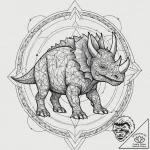 Triceratops with armored, cybernetic plates,… – tattoo sketch (№1753583535_0, 27.07.2025 02:32) — tattoovalue.net