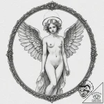 Animated angel trapped in mirror, concept art… – tattoo sketch (№1753584348_0, 27.07.2025 02:45) — tattoovalue.net