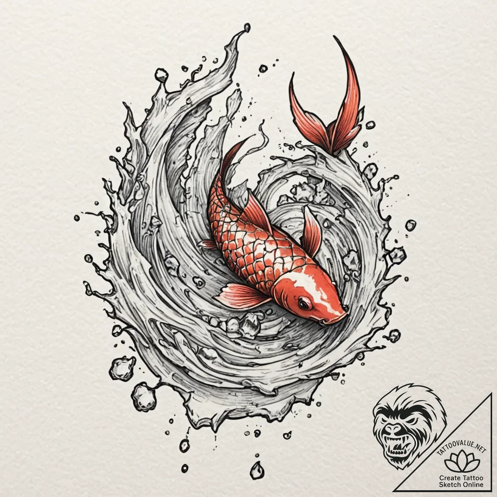 Koi fish leaping through ice, tattoo flash sh... - tattoo sketch (№1753584965_0, 27.07.2025 02:56) — tattoovalue.net