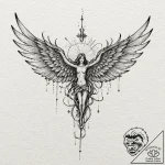 Parchment wings tearing veil, artistic tattoo… – tattoo sketch (№1753585175_0, 27.07.2025 02:59) — tattoovalue.net