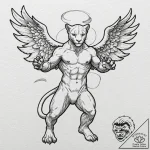 Angel panther in battle stance, tattoo flash… – tattoo sketch (№1753585571_0, 27.07.2025 03:06) — tattoovalue.net