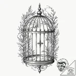 A whimsical birdcage with an open door, symbo… – tattoo sketch (№1753586193_0, 27.07.2025 03:16) — tattoovalue.net