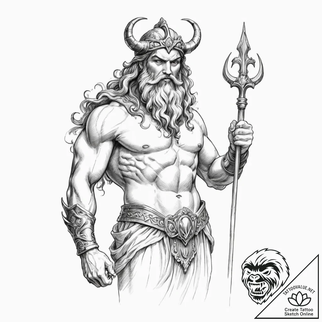 Poseidon - tattoo sketch (№1753588256_0, 27.07.2025 03:50) — tattoovalue.net
