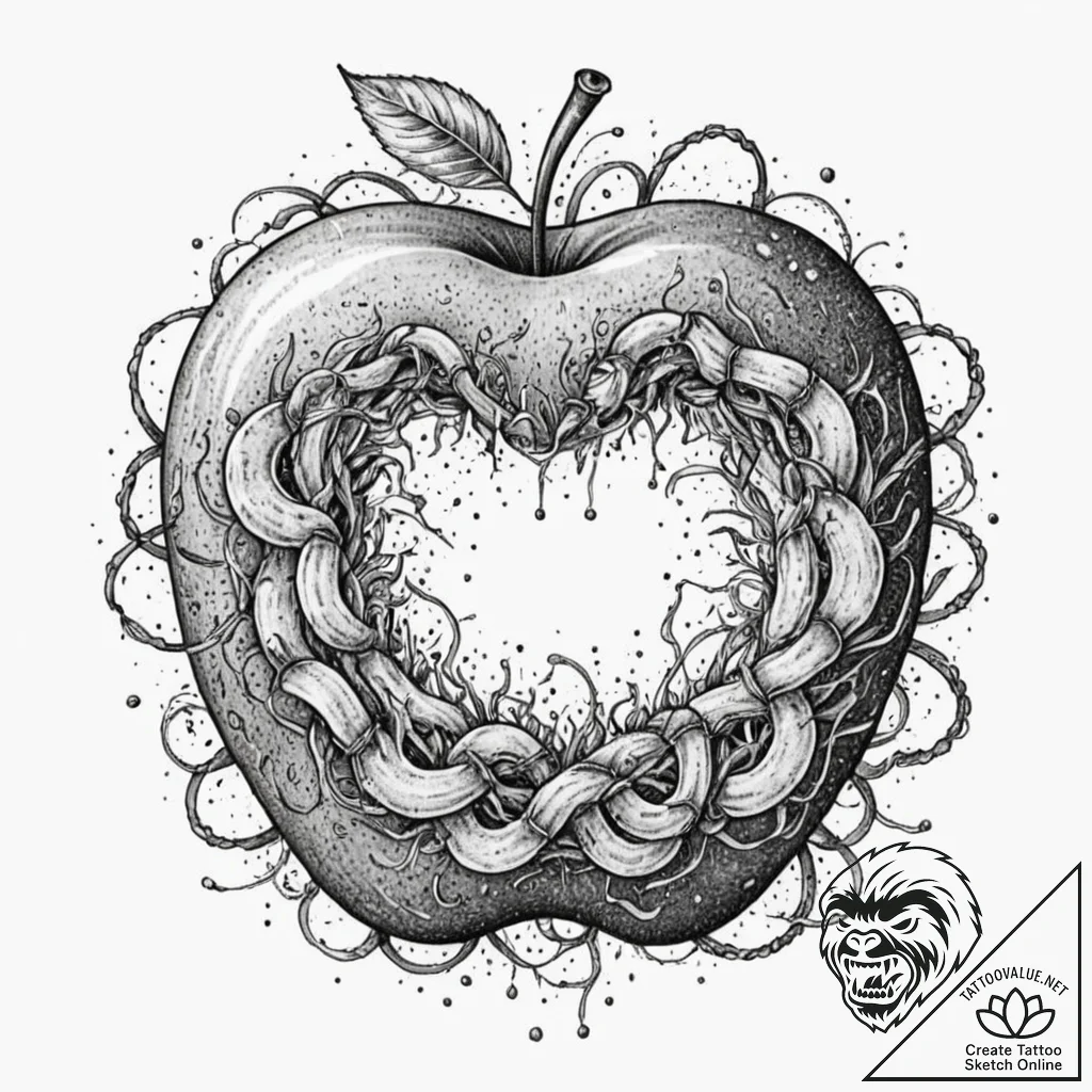 Apple rotting with worms, concept art for tat... - tattoo sketch (№1753588863_0, 27.07.2025 04:01) — tattoovalue.net