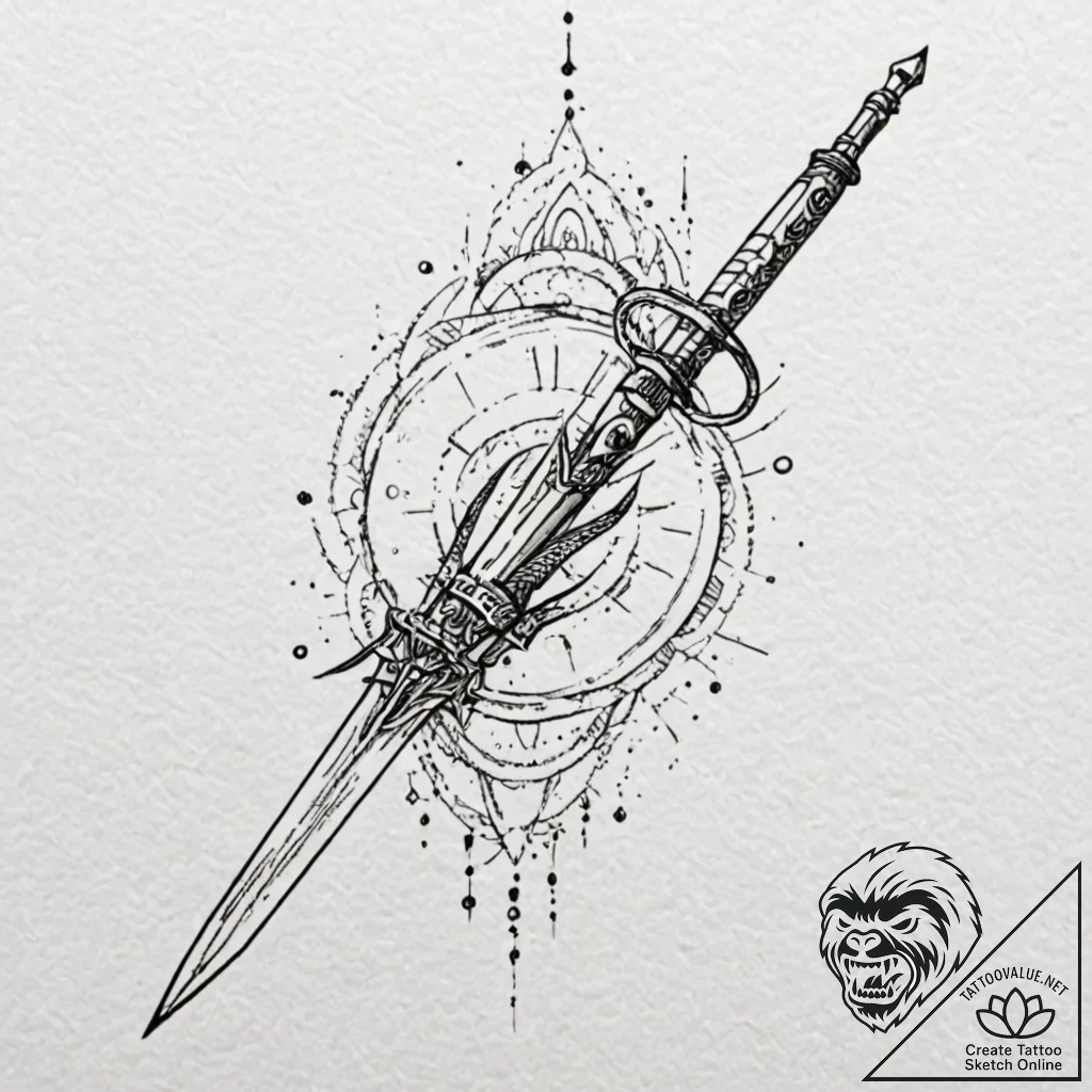 Animated dagger spinning mid-air, tattoo flas... - tattoo sketch (№1753589248_0, 27.07.2025 04:07) — tattoovalue.net