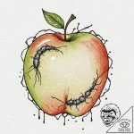 Rotted apple with a worm crawling through it,… – tattoo sketch (№1753589441_0, 27.07.2025 04:10) — tattoovalue.net