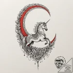 Nightmare steed beneath crescent moon, tattoo… – tattoo sketch (№1753590074_0, 27.07.2025 04:21) — tattoovalue.net
