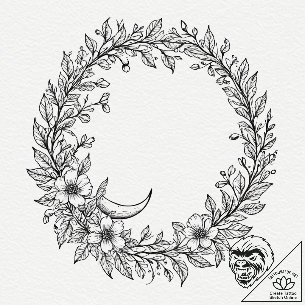 Lunar vines binding spectral bloom, tattoo fl... - tattoo sketch (№1753590680_0, 27.07.2025 04:31) — tattoovalue.net