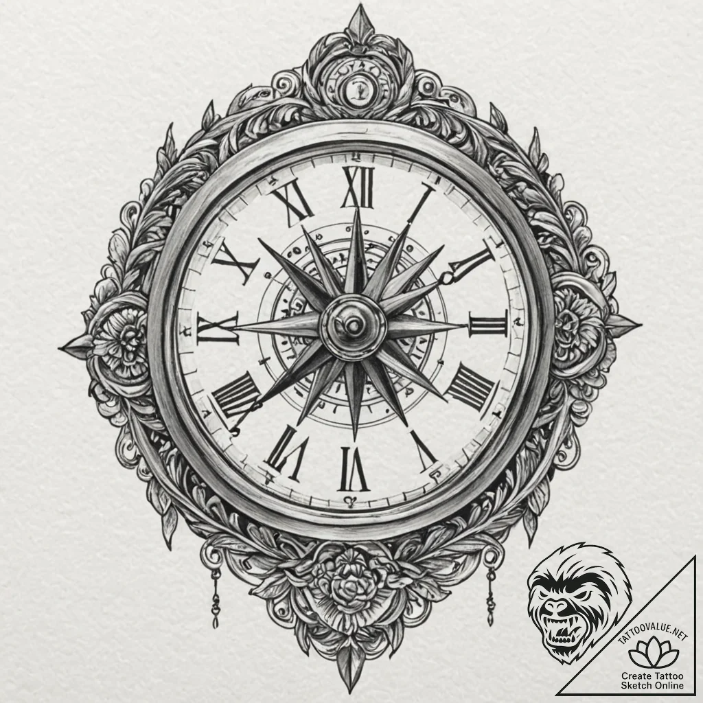 A detailed broken antique clock, stopped,, ta... - tattoo sketch (№1753591292_0, 27.07.2025 04:41) — tattoovalue.net