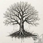 Beech tree with deep, visible roots, ink illu… – tattoo sketch (№1753591903_0, 27.07.2025 04:51) — tattoovalue.net