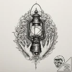 Lantern gripped by spectral hand, concept art… – tattoo sketch (№1753592311_0, 27.07.2025 04:58) — tattoovalue.net