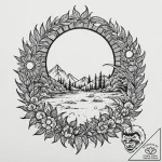 Jungle relic beneath eclipsed sun, tattoo ske… – tattoo sketch (№1753593680_0, 27.07.2025 05:21) — tattoovalue.net