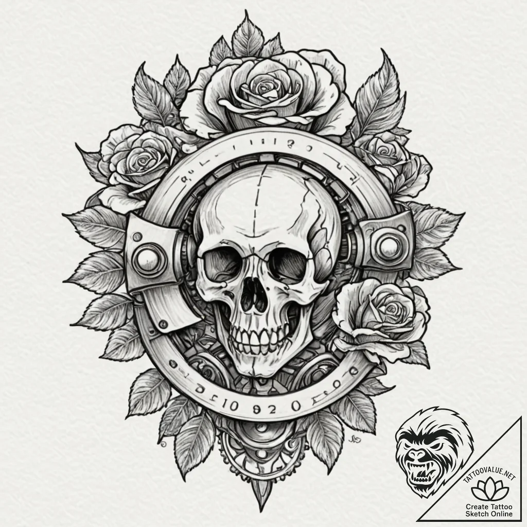 Machinist's caliper measuring a gear, with pe... - tattoo sketch (№1753594065_0, 27.07.2025 05:27) — tattoovalue.net