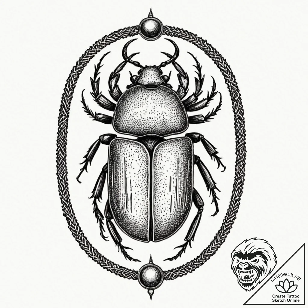 Scarab beetle crowned in runes, tattoo line a... - tattoo sketch (№1753594258_0, 27.07.2025 05:30) — tattoovalue.net