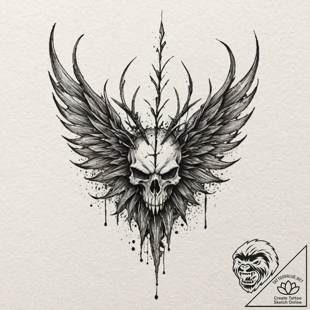 Graven wings crowned in thorns, tattoo drawin... - tattoo sketch (№1753594450_0, 27.07.2025 05:34) — tattoovalue.net