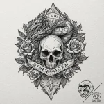 Fossil of a dragon embedded in stone, tattoo… – tattoo sketch (№1753596003_0, 27.07.2025 06:00) — tattoovalue.net
