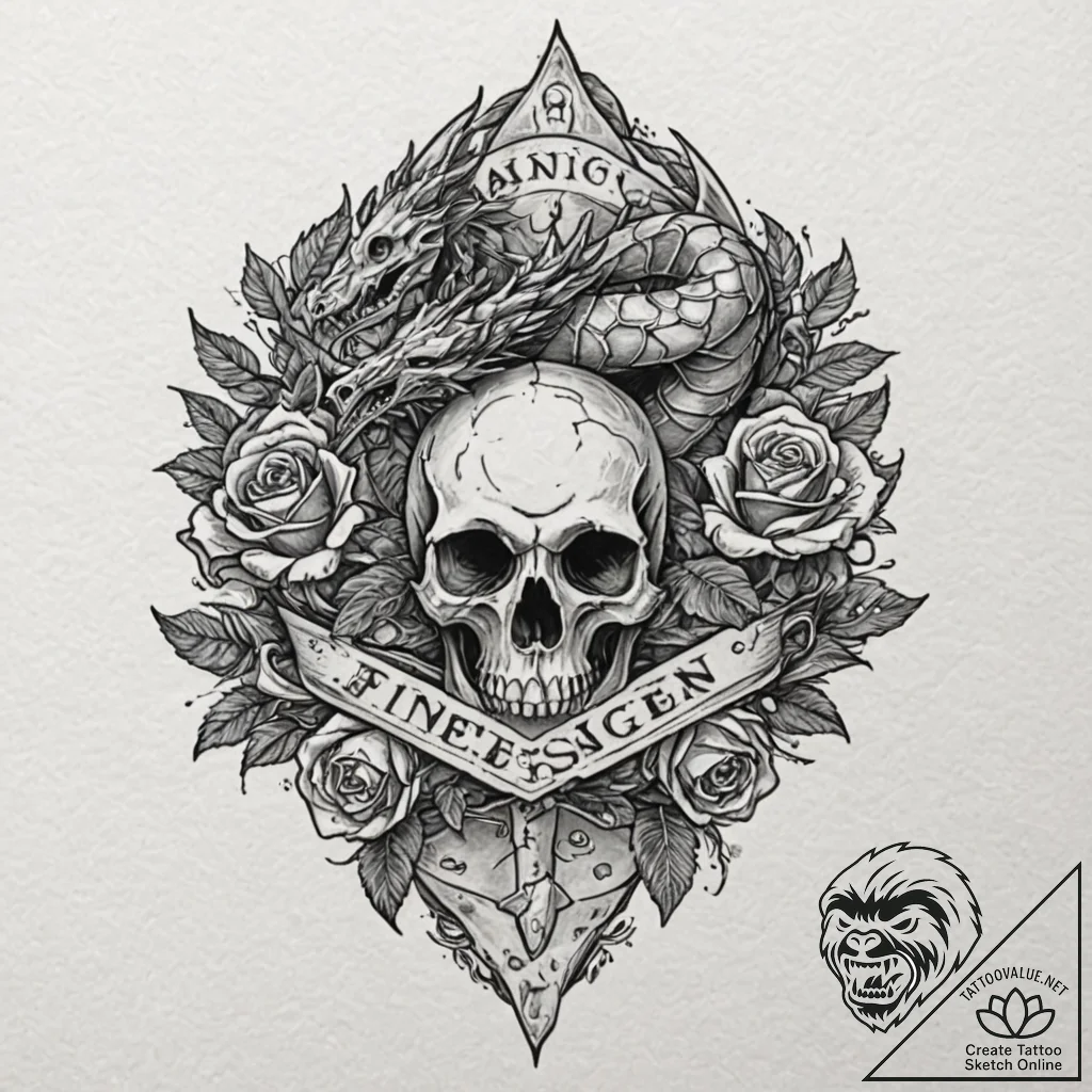 Fossil of a dragon embedded in stone, tattoo... - tattoo sketch (№1753596003_0, 27.07.2025 06:00) — tattoovalue.net