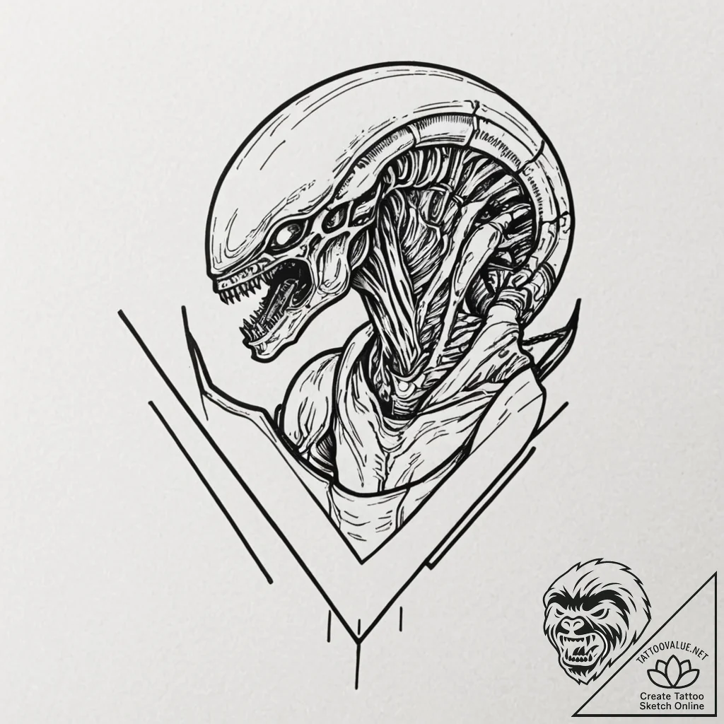 A xenomorph from alien, concept art for tatto... - tattoo sketch (№1753596597_0, 27.07.2025 06:09) — tattoovalue.net