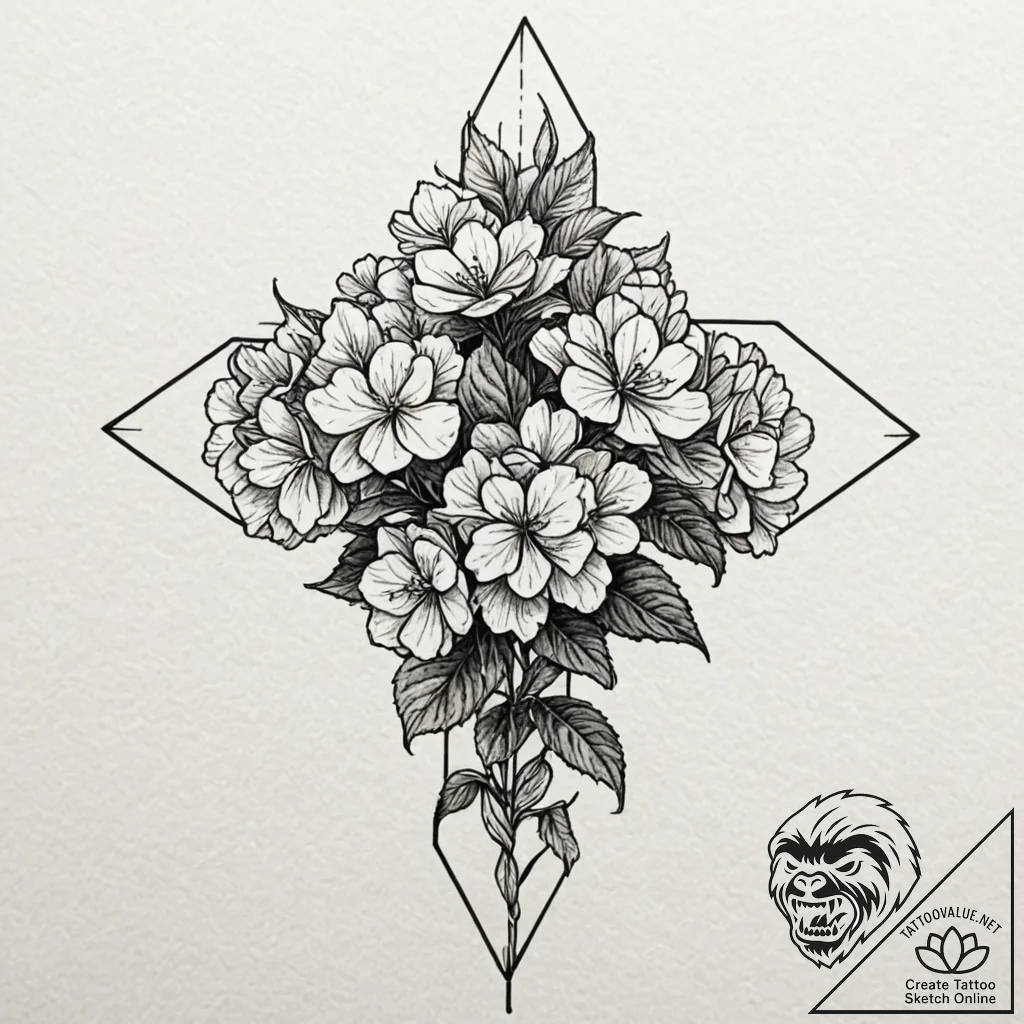 Hydrangea, concept art for tattoo, sketch tat... - tattoo sketch (№1753596992_0, 27.07.2025 06:16) — tattoovalue.net