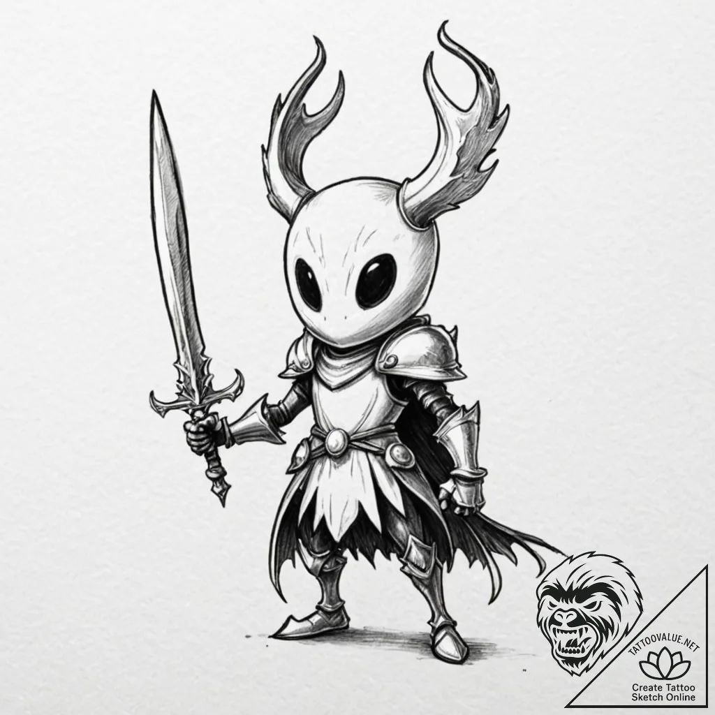 The knight from hollow knight - tattoo sketch (№1753597190_0, 27.07.2025 06:19) — tattoovalue.net