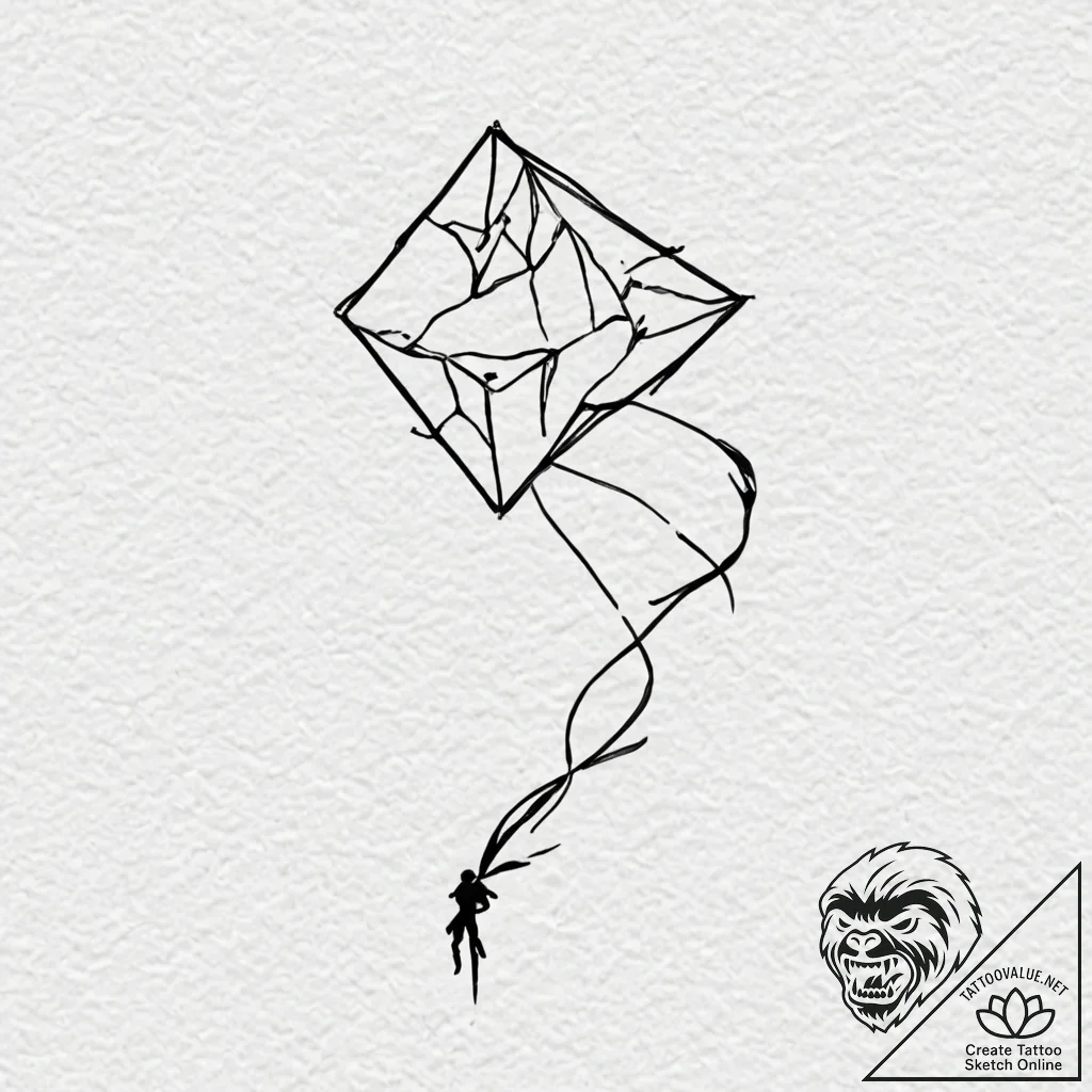 Kite flying beneath shattered sky, tattoo dra... - tattoo sketch (№1753597980_0, 27.07.2025 06:33) — tattoovalue.net