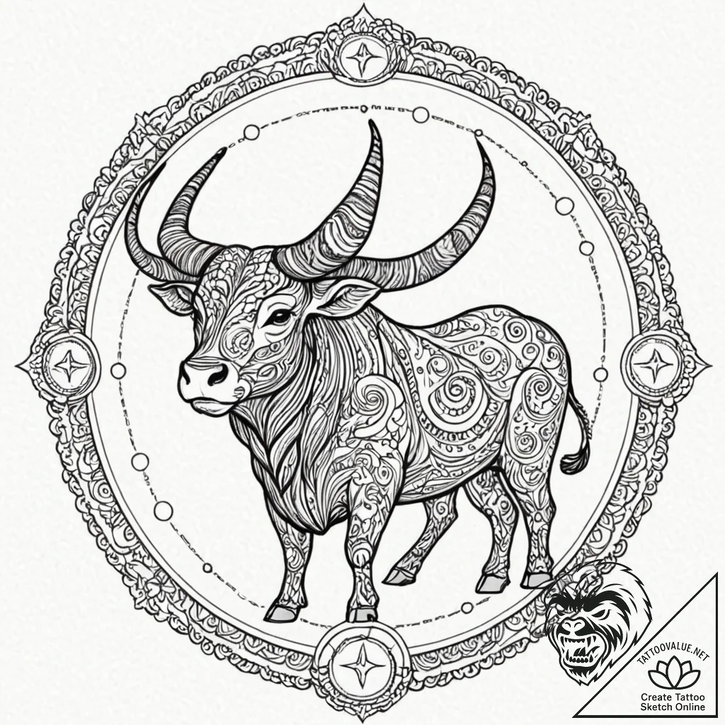 Taurus (zodiac sign), artistic tattoo sketch,... - tattoo sketch (№1753598376_0, 27.07.2025 06:39) — tattoovalue.net