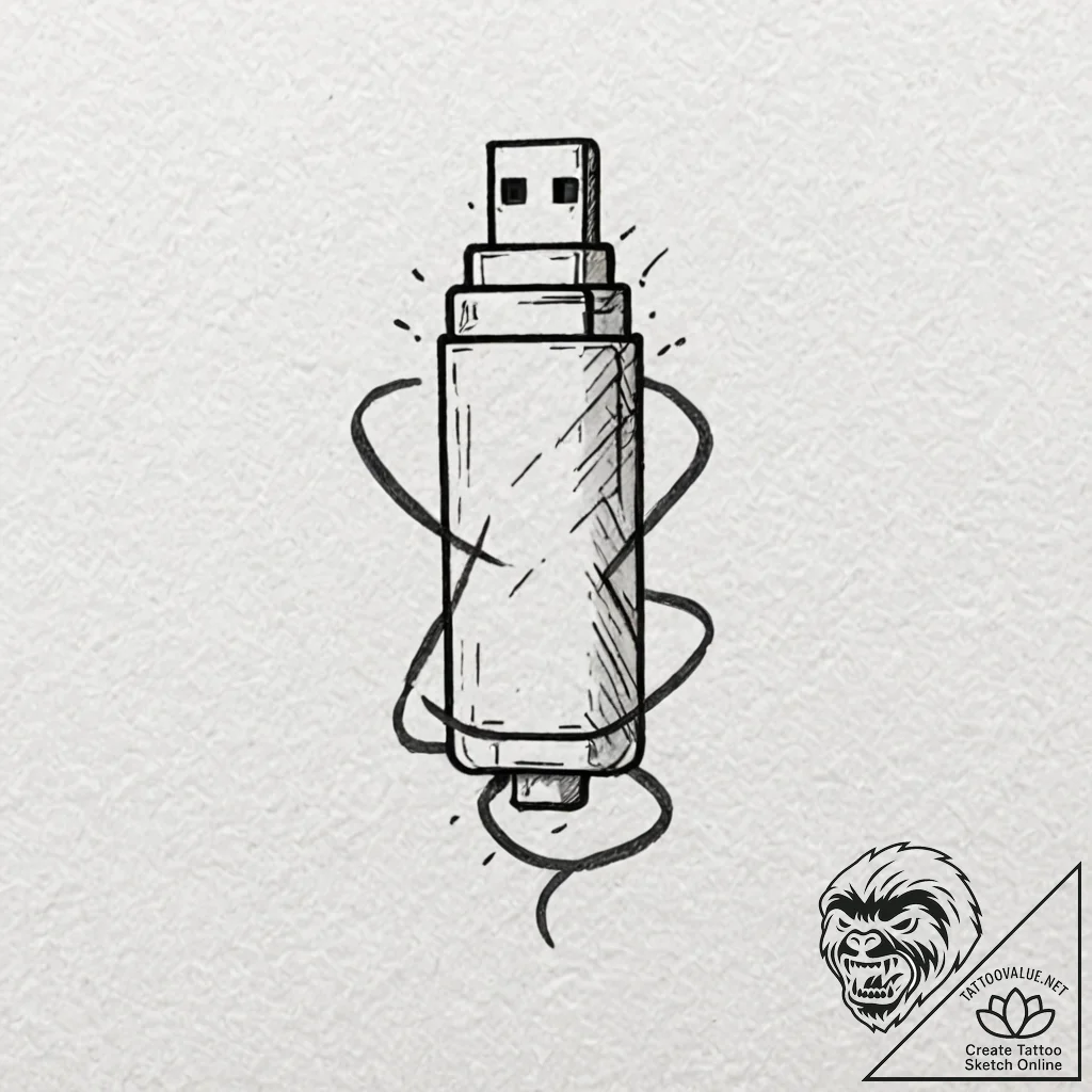 Usb stick, simple icon, tattoo drawing outlin... - tattoo sketch (№1753599168_0, 27.07.2025 06:52) — tattoovalue.net
