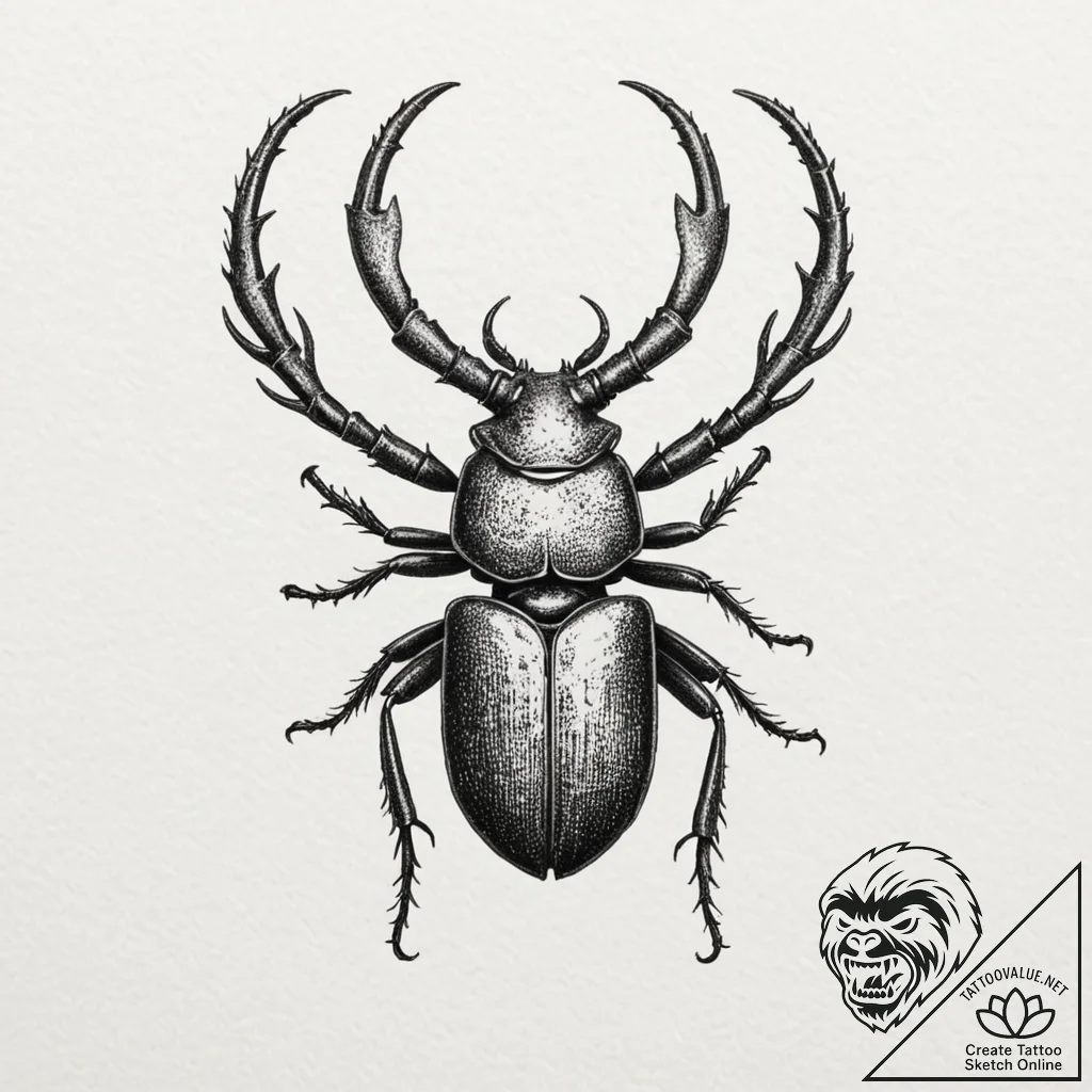 Stag beetle with its pincers replaced by hydr... - tattoo sketch (№1753599365_0, 27.07.2025 06:56) — tattoovalue.net