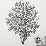 Burning roses entwining skeletal tree, ink il… – tattoo sketch (№1753599760_0, 27.07.2025 07:02) — tattoovalue.net