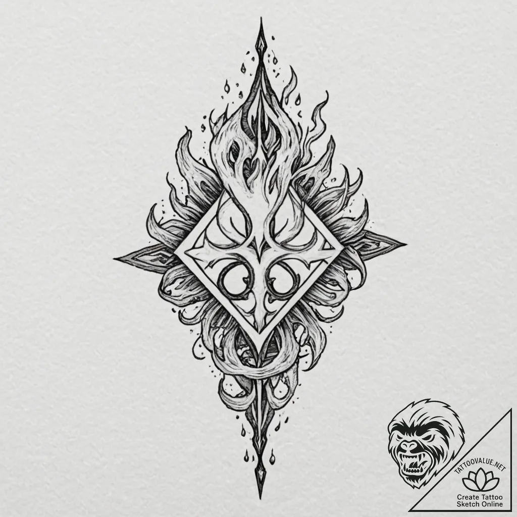 Flaming blade piercing sigil, tattoo line art... - tattoo sketch (№1753599959_0, 27.07.2025 07:05) — tattoovalue.net